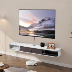 Beyaz Endüstriyel Ahşap Duvara Monte TV Ünitesi 236 cm – 78493