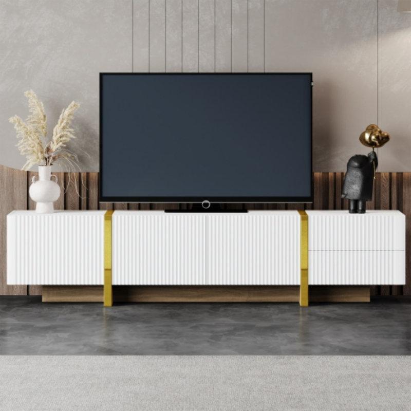 Beyaz Endüstriyel Ahşap Flüt Panelli Altın Ayaklı TV Ünitesi 190x35x45 cm – 79360 Beyaz Endüstriyel Ahşap Flüt Panelli Altın Ayaklı TV Ünitesi 190x35x45 cm – 79360