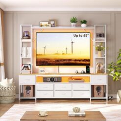 Beyaz Endüstriyel Ahşap Metal TV Ünitesi 216x40x180 cm – 78574