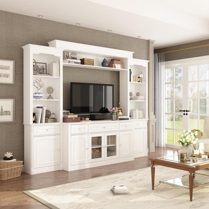 Beyaz Geniş Kitaplıklı Modern TV Ünitesi 104 cm Beyaz Geniş Kitaplıklı Modern TV Ünitesi 104 cm