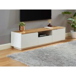 Beyaz Lake ve Meşe Ahşap Modern TV Sehpası 160 cm