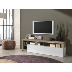 Beyaz Lake ve Meşe Ahşap Modern TV Sehpası 184 cm