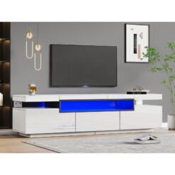 Beyaz Parlak LEDli 160 cm Modern TV Sehpası