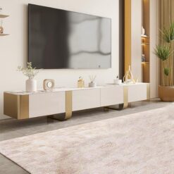 Beyaz ve Açık Ahşap Renkli Modern Minimalist TV Ünitesi 200x40x38 cm – 79309