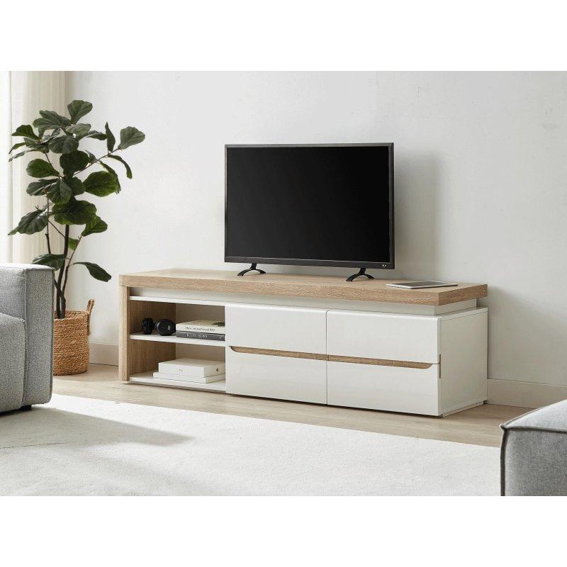 Beyaz ve Ahşap Tonlu Modern TV Sehpası 160 cm Beyaz ve Ahşap Tonlu Modern TV Sehpası 160 cm