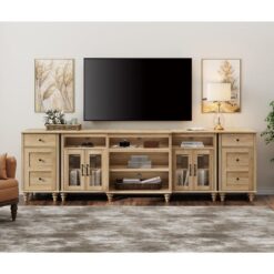 Çekmeceli TV Ünitesi Vintage Ahşap 262cm Şarj İstasyonlu Geniş Depolama – 78280