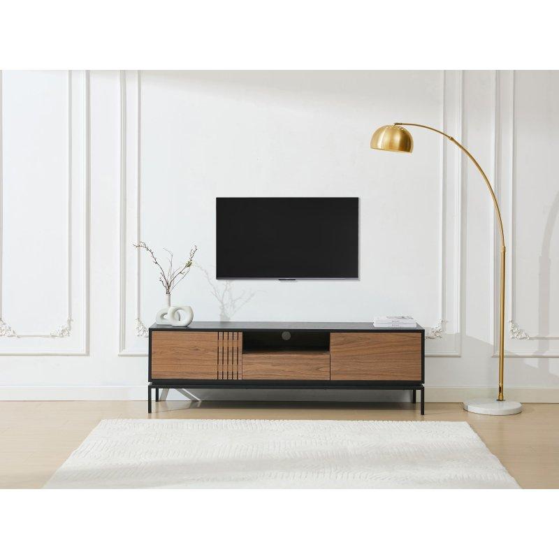 Ceviz Dokulu Metal Ayaklı TV Sehpası 180 cm Ceviz Dokulu Metal Ayaklı TV Sehpası 180 cm