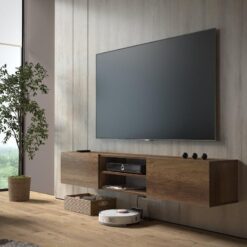 Ceviz Rengi Endüstriyel Ahşap 180 cm Duvara Monte TV Ünitesi – 78388