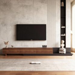 Ceviz ve Gri Renkli Genişletilebilir 200 cm Masif TV Ünitesi 3 Çekmeceli – 78316