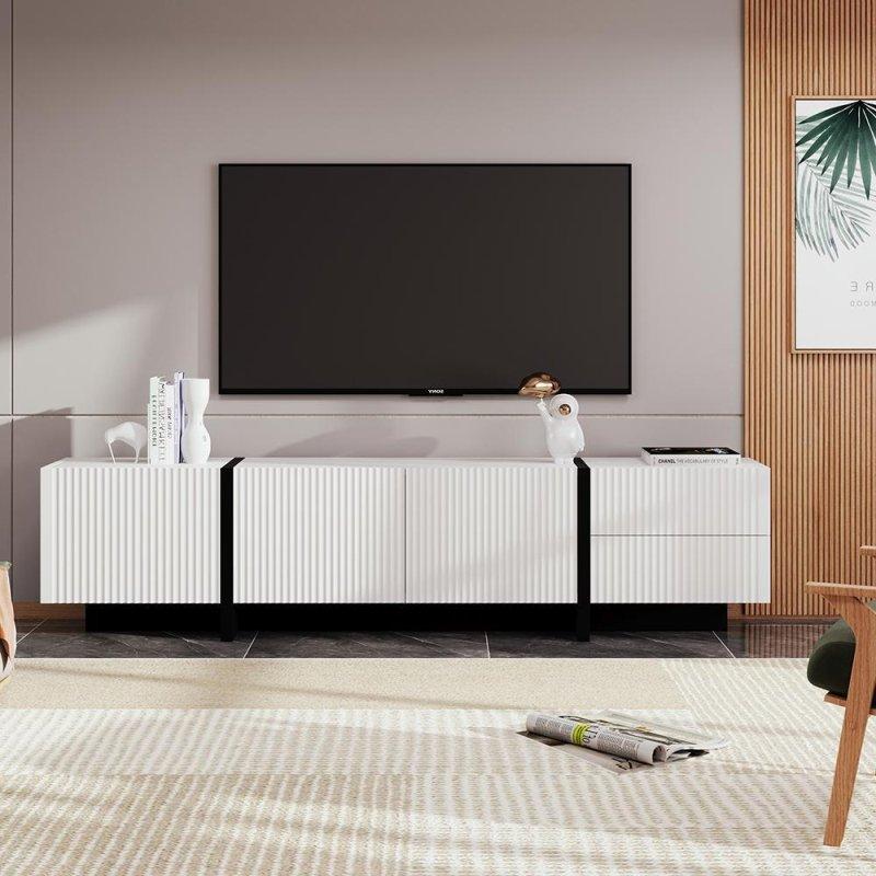 Çizgili Beyaz Siyah Modern TV Sehpası 190 cm Çizgili Beyaz Siyah Modern TV Sehpası 190 cm