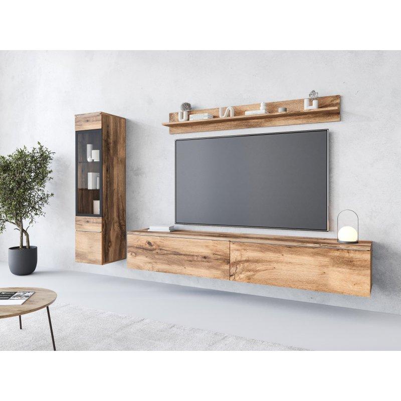 Doğal Ahşap Dokulu Modern TV Ünitesi Seti 210×130 cm Doğal Ahşap Dokulu Modern TV Ünitesi Seti 210×130 cm