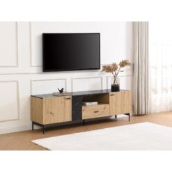 Doğal Ahşap ve Mermer Desenli 180 cm TV Sehpası