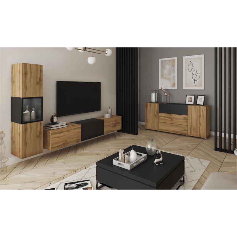 Doğal Meşe ve Mat Siyah Modern TV Ünitesi Seti Doğal Meşe ve Mat Siyah Modern TV Ünitesi Seti