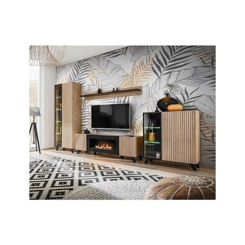 Doğal Meşe ve Siyah Renkli Modern TV Ünitesi Seti 340 cm Doğal Meşe ve Siyah Renkli Modern TV Ünitesi Seti 340 cm
