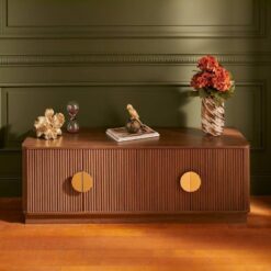 Dokulu Ahşap Görünümlü 4 Kapaklı TV Sehpası