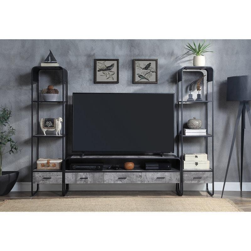 Eğri Tasarımlı Metal TV Ünitesi Beton Gri Renk 36x41x168 cm – 78553 Eğri Tasarımlı Metal TV Ünitesi Beton Gri Renk 36x41x168 cm – 78553