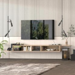 Endüstriyel Ahşap 100 cm Genişliğinde Duvara Monte TV Ünitesi Üç Bölmeli – 78502