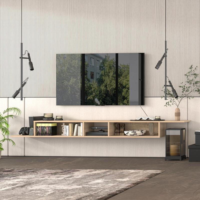 Endüstriyel Ahşap 100 cm Genişliğinde Duvara Monte TV Ünitesi Üç Bölmeli – 78502 Endüstriyel Ahşap 100 cm Genişliğinde Duvara Monte TV Ünitesi Üç Bölmeli – 78502