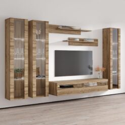 Endüstriyel Ahşap 70 İnç TV İçin Parlak Kapaklı Dolaplı TV Ünitesi 173x310x41 cm – 78730