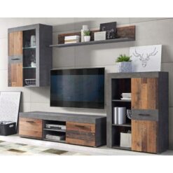 Endüstriyel Ahşap Antrasit Gri TV Ünitesi 290 cm