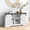Endüstriyel Ahşap Beyaz Köşe TV Ünitesi 132x39x71 cm  Sürgülü Kapı
