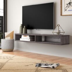 Endüstriyel Ahşap Duvara Monte TV Ünitesi 152cm Gri – 78490