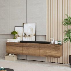 Endüstriyel Ahşap Duvara Monte TV Ünitesi 160 cm Mermer Detaylı – 78367