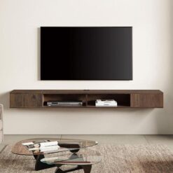 Endüstriyel Ahşap Duvara Monte TV Ünitesi 178x30x27 cm LED Aydınlatmalı – 78478