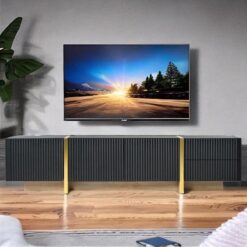 Endüstriyel Ahşap Kaplamalı Koyu Gri TV Ünitesi 190x35x45 cm – 79396