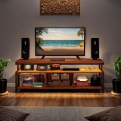 Endüstriyel Ahşap Metal TV Ünitesi 160 cm LED Işıklı Konsol – 78679