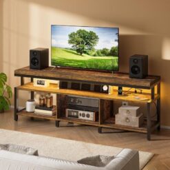 Endüstriyel Ahşap Metal TV Ünitesi 160x38x55 cm LED Aydınlatmalı Çok Amaçlı Konsol – 78682