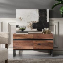 Endüstriyel Ahşap TV Ünitesi 90x40x51 cm Metal Ayaklı Gizli Saklama Dolabı – 79135