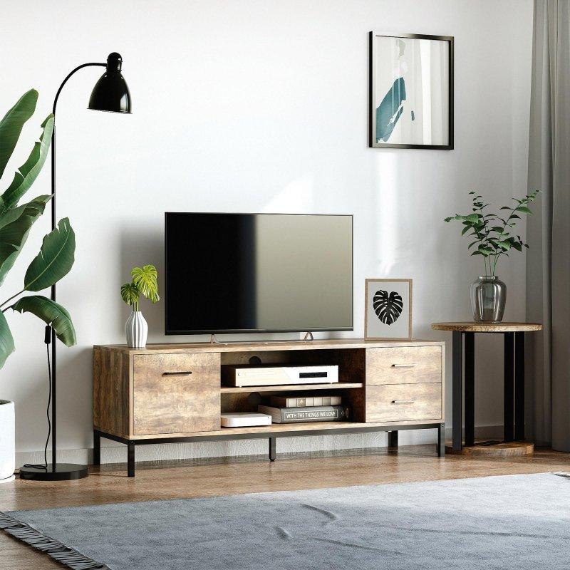 Endüstriyel Tasarım Ahşap Görünümlü TV Sehpası 132 cm Endüstriyel Tasarım Ahşap Görünümlü TV Sehpası 132 cm