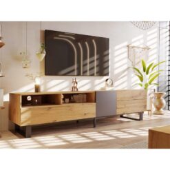 Endüstriyel Tasarım Ahşap Gri TV Sehpası 180 cm