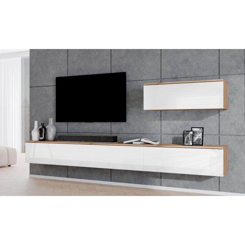 Geniş Beyaz Meşe Desenli Asma TV Ünitesi 400 cm Geniş Beyaz Meşe Desenli Asma TV Ünitesi 400 cm