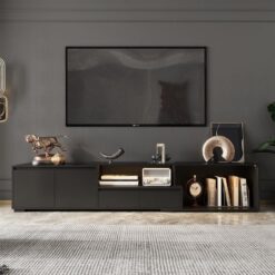 Genişletilebilir Antrasit TV Ünitesi LED Aydınlatmalı 160-230 cm