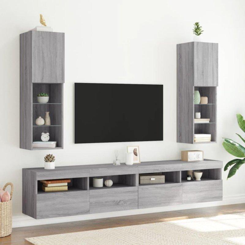 Gri Endüstriyel Ahşap LEDli TV Ünitesi 102 cm Gri Endüstriyel Ahşap LEDli TV Ünitesi 102 cm