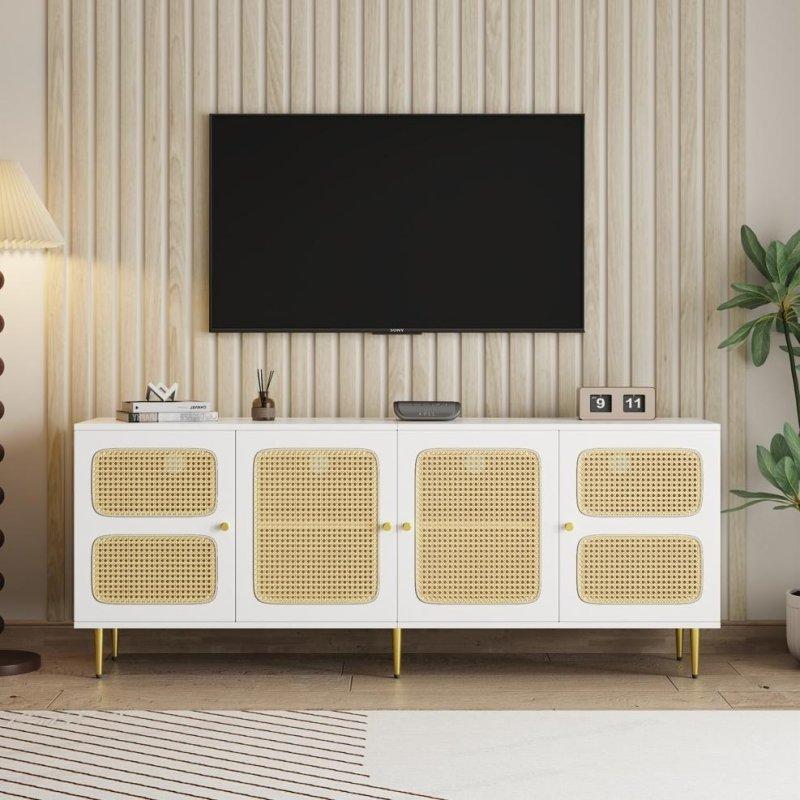 Hasır Desenli Beyaz Modern TV Ünitesi 180 cm Hasır Desenli Beyaz Modern TV Ünitesi 180 cm