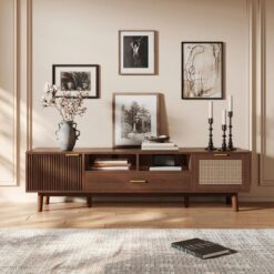 Hasır Detaylı Kahverengi Bohem TV Ünitesi 170 cm
