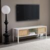 Hasır Dokulu Sürgülü Kapılı Metal Ayaklı TV Ünitesi 138x38x49 cm