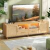 Hasır Kapılı Doğal Ahşap TV Ünitesi 160x40x53 cm LED Işık ve Şarj İstasyonlu Hasır Kapılı Doğal Ahşap TV Ünitesi 160x40x53 cm LED Işık ve Şarj İstasyonlu