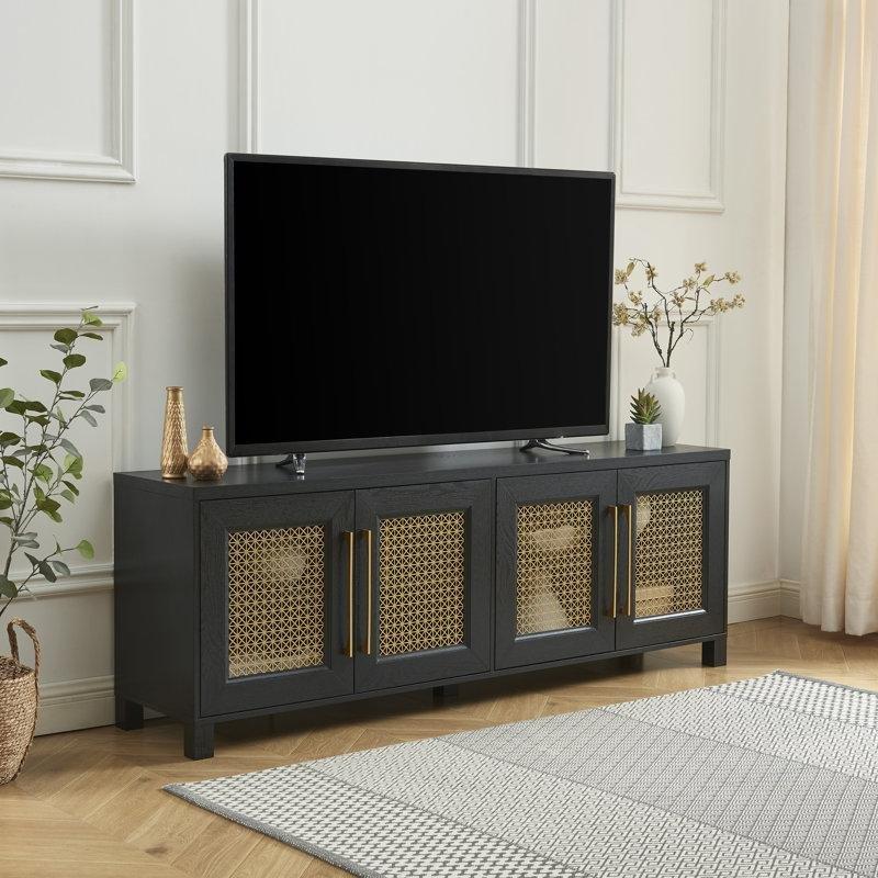 Hasırlı Kapılı Siyah Bohem TV Ünitesi 176 cm Hasırlı Kapılı Siyah Bohem TV Ünitesi 176 cm