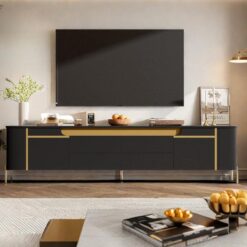 Kavisli Köşeli Dört Çekmeceli Altın Dekorlu TV Ünitesi 190x40x50cm – 79336