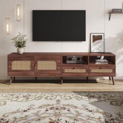 Koyu Kahverengi Hasır Detaylı 200 cm TV Sehpası