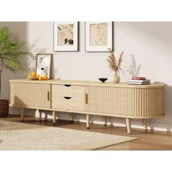 Krem Dokulu Kavisli Çizgili TV Sehpası 175 cm