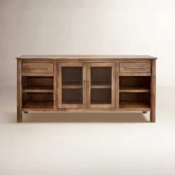 Masif Mango Ağacı TV Ünitesi 178 cm Genişlik Çekmeceli Cam Kapılı – 78337