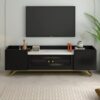 Mermer Görünümlü Altın Çerçeveli Antrasit TV Ünitesi 160x31x48 cm