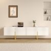 Mermer Görünümlü Beyaz TV Ünitesi Altın Metal Ayaklı 220x40x60 cm – 79357 Mermer Görünümlü Beyaz TV Ünitesi Altın Metal Ayaklı 220x40x60 cm – 79357