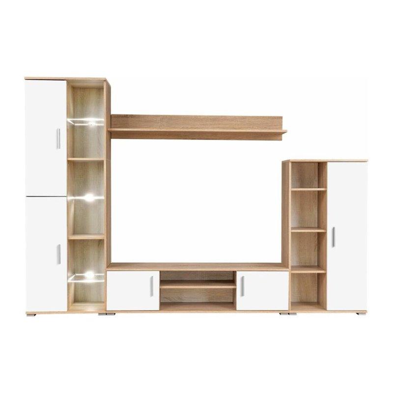 Meşe Desenli Beyaz Kapaklı Modern TV Ünitesi 260 cm Meşe Desenli Beyaz Kapaklı Modern TV Ünitesi 260 cm