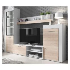 Modern Açık Meşe Beyaz TV Ünitesi Takımı 258 cm